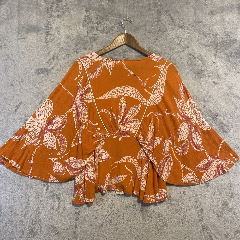 Maurices Top‎ Womens Sz S Orange Flowy Boho Hippie Cottage Beach Resort Cruise - Picture 2 of 11